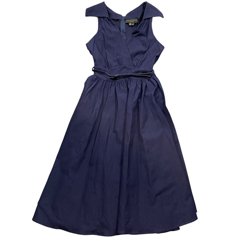 Stop Staring 8 Alice Estrada Navy Sleeveless Dress Rayon Blend Party Formal‎ Fun